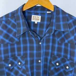Ely Cattleman Pearl Snap Sawtooth chest pockets‎ plaid shirt XXL